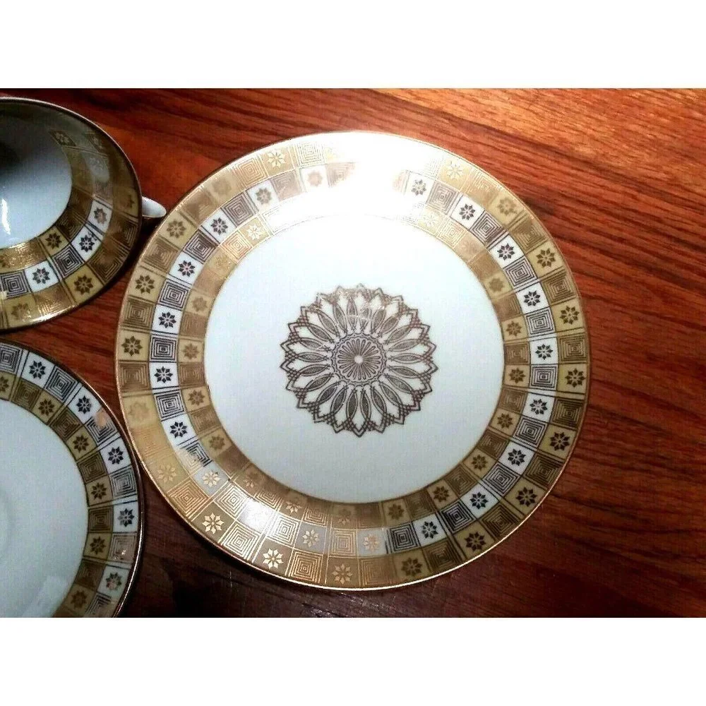 Vintage Mitterteich Bavaria set Cup Saucer Cookie plate Gold Deco breakfast set